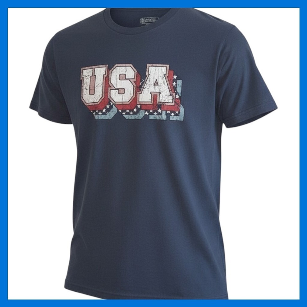 NWOT Pivotal Partners Mens USA Graphic T-Shirt Navy Blue Distressed Patriotic LG